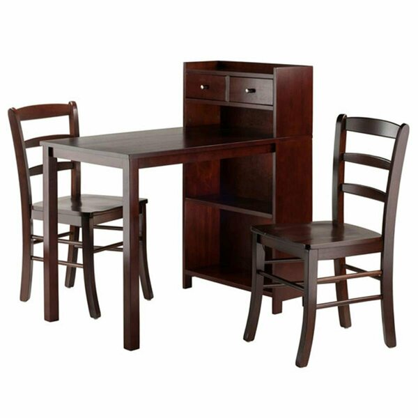 Winsome Trading 3 Piece Taylor Drop Leaf Table with Ladder Back Chair Set, Walnut 94368